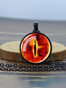 1pc Evil Eye Necklace Dragon Eye Art Picture Glass Dome Pendant Black Chain Necklace