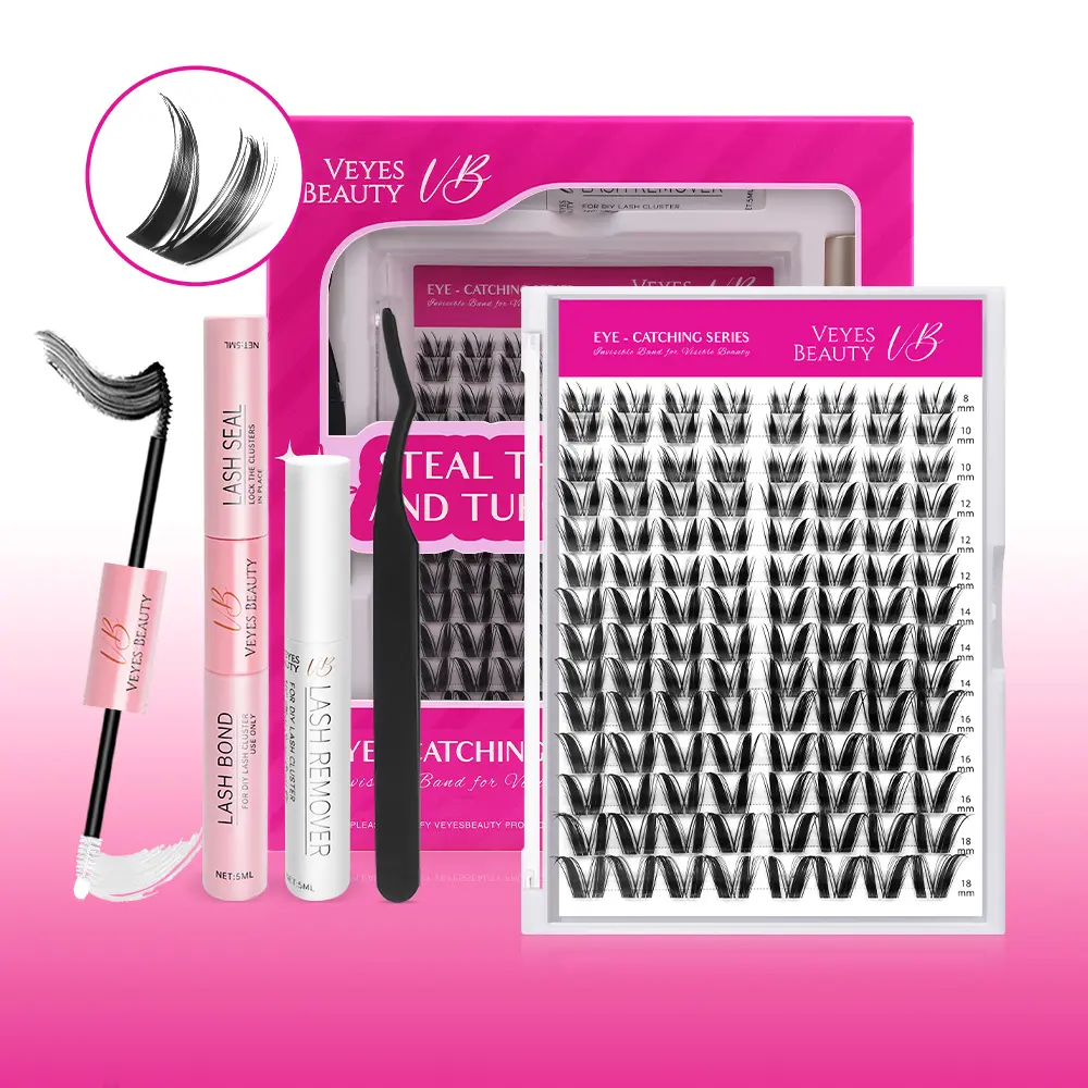 VEYESBEAUTY VB-Bunny Lash Clusters, Cosmetic DIY Kit for At-Home Wispy Lashes, Ultra-Thin Band with Mixed Lengths