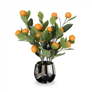 Artificial Potted Plants 19 inches Fake Orange Tree Artificial Citrus Fruit Plant with silver Pot Faux Plants Indoor for Home, Office, Living Room