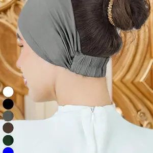 Women's Solid Color Muslim Instant Hijab, Wide Edge Scarf Cap for Daily Sports, All Seasons Woven Fabric Headwear, Turban Hijab