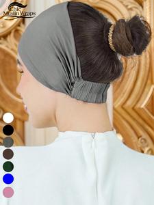 women's solid color muslim instant hijab, casual fit wide edge scarf cap for daily sports, all seasons woven fabric headwear