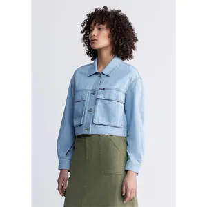 Teagan Women's Boxy Denim Jacket in Bleached Blue - BL15967