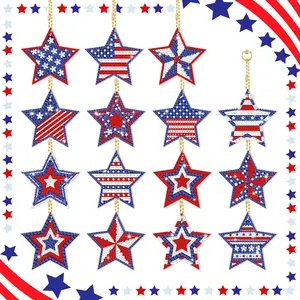 15PCS DIY Diamond Art Keychains, 4th of July Patriotic Independence Day Craft Kit with 15 Designs, DIY Patriotic Craft Set for Kids & Adults