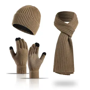 Unisex Winter 3-Piece Warm Set - Thickened Fleece-Lined Knitted Hat, Scarf And Gloves, Cozy Cold-Weather Accessories