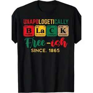 Men Juneteenth Periodic Table T-Shirt Unapologetically Black Graphic Tee With Cultural Design Short Sleeve Casual Shirt For Casual Attire Juneteenth Celebrations Comfortable Fit For All Light Beige Tones Ethnicities