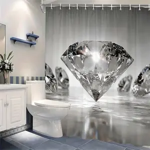 Luxurious Diamond Shower Curtain, Modern Simple Bathroom Partition Curtain, Decorative Hanging Curtain for Bathrooms, 1pc Jit