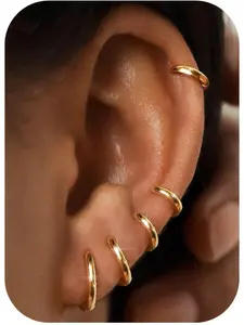 5 Pairs Hoop Earrings for Women Girls Men, 14k Gold Plated Small Gold Silver Hoop Earrings, Cubic Zirconia Cartilage Sleepers