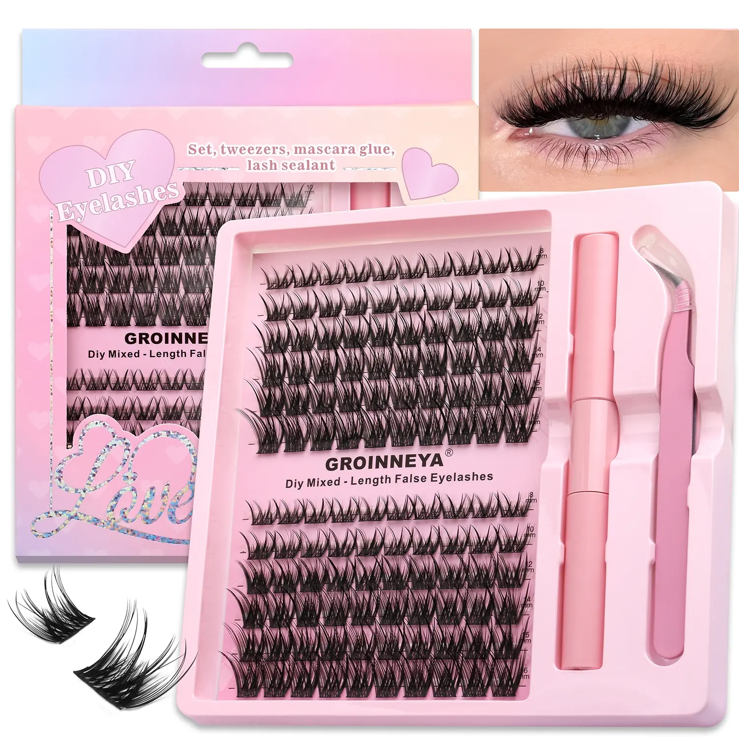 GROINNEYA 120/144/180 PCS D Curly 8-16MM Lashes Clusters Cat Eye Lashes Wispy Effectt Volume Lashes Individual Lashes Criss-Cross DIY Lash Extension Kit Mix Length Cluster Eyelashes Lightweight Soft Eyelash Clusters, Diy Eyelash Extensions
