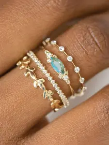 4 PCS /Set Simple Cubic Zirconia Ring Stackable Rings For Women For Wedding Engagement Anniversary Party Band Jewelry Valentine's Day Gift