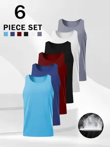 6pcs men's quick dry cool men's tank tops, lightweight, breathable, quick drying and stretchy,Outdoorfun， wrinkle-resistant slightly elastic fabric, suitable for sports, leisure, home, fitness as men's sleeveless tops. Vests Activewear