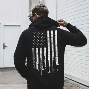 Gun Flag Graphic Hoodie, Funny Gun Lover Hoodie, Patriotic Firearm Flag Hoodie, Tactical Hoodie For Men, Trendy Streetwear.