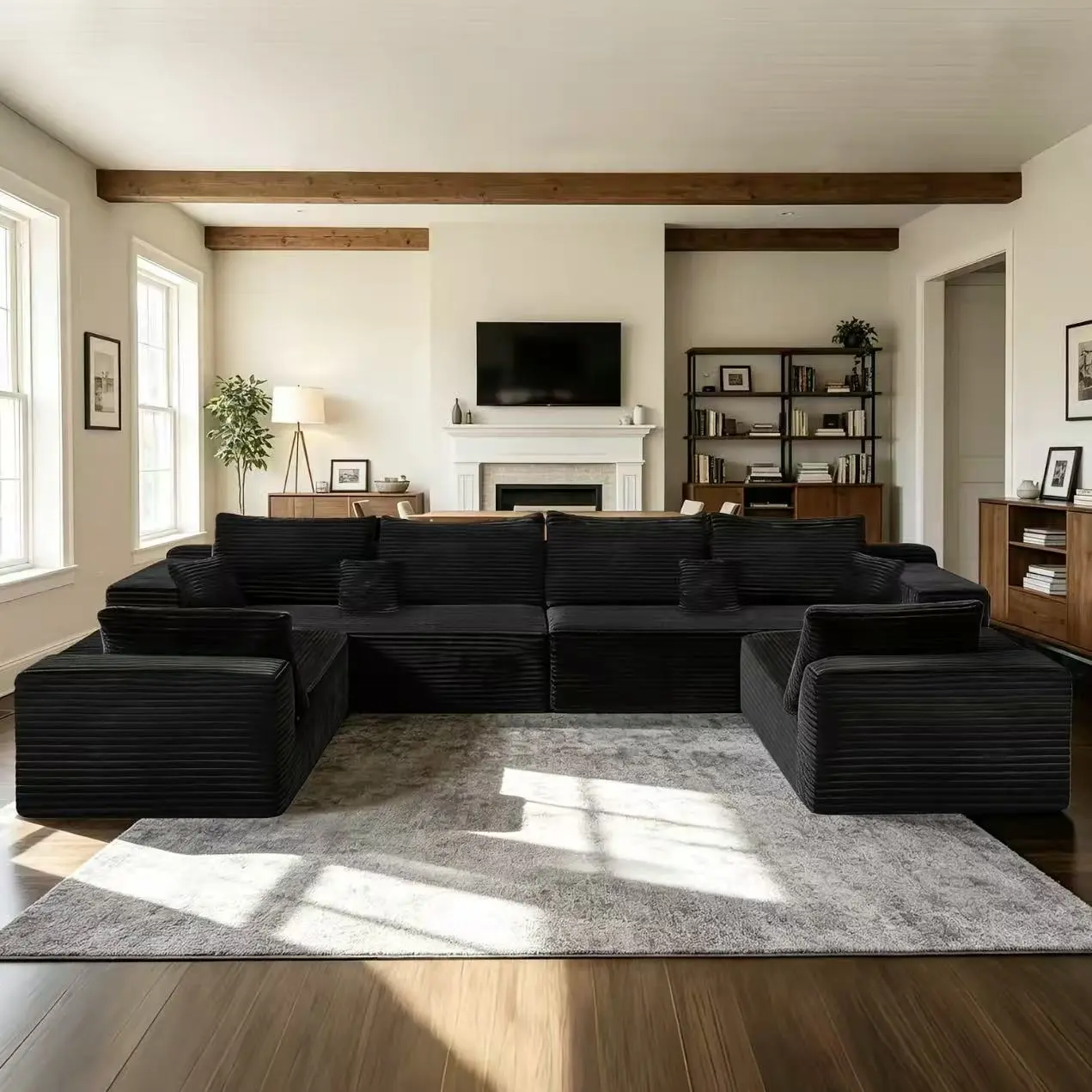 120" Oversized U-Shape Cloud Modular Sofa with Reversible Chaise, Boneless Corduroy Couch with 10 Throw Pillows for Living Room & Bedroom