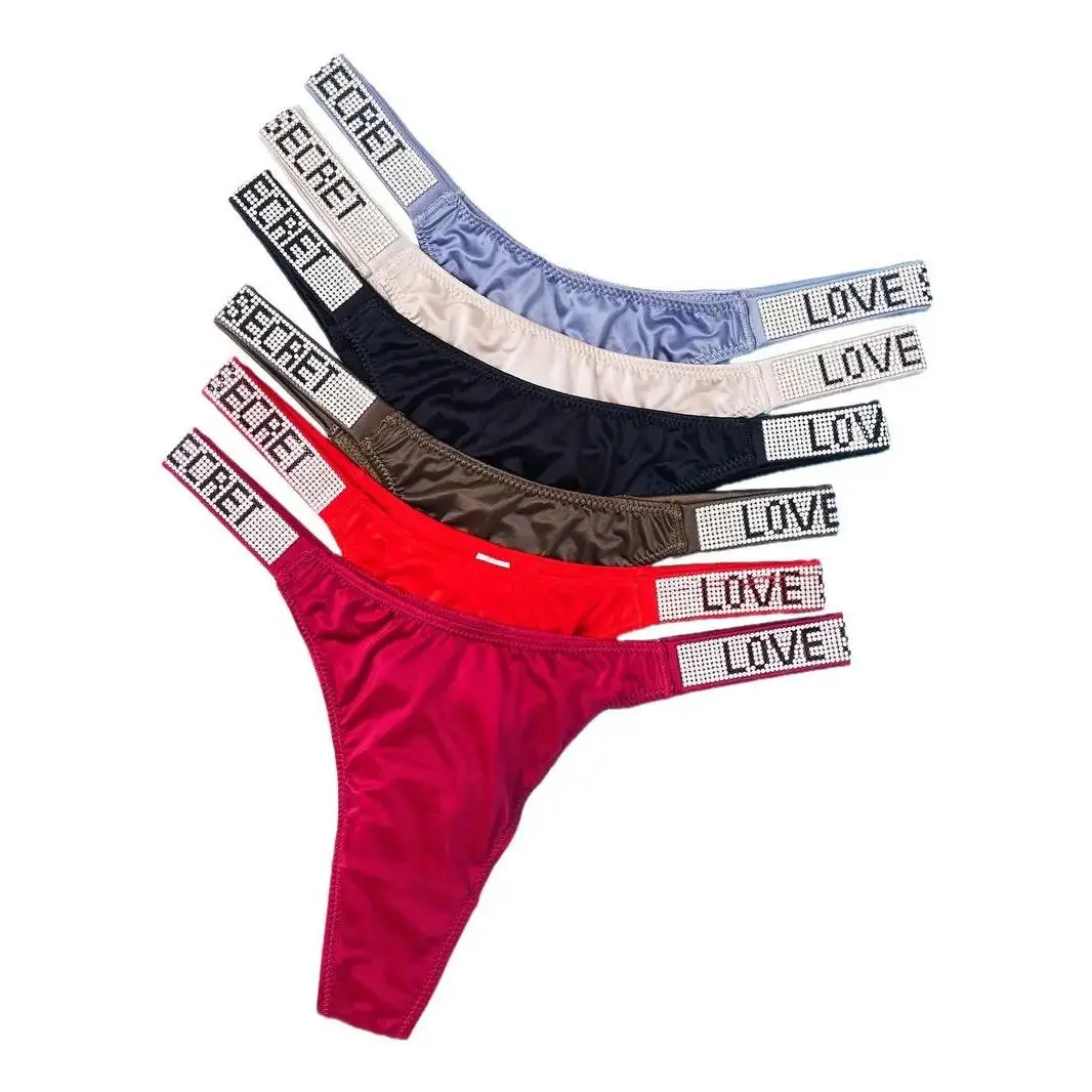 Women's 6-Piece Nylon Box Set Sexy Thongs - Lower-Rise Cheeky Micro Thongs with Rhinestone Letter Diamonds, Comfortable for Everyday & Fitness, S-XL