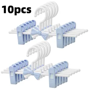 10pcs Hangers with Finger Clips, Baby Hangers with Adjustable Clips, Trousers Hangers with Clips, Coat Hangers, Kids Hangers with Clips, Non-Slip Clothes Hanger for Babies and Kids(Blue)