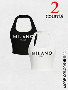 Women's Sexy Backless Halter Neck Top Set, Casual Loose Fit Design, Perfect for Outdoor & Streetwear, Ideal for Women's Fashion