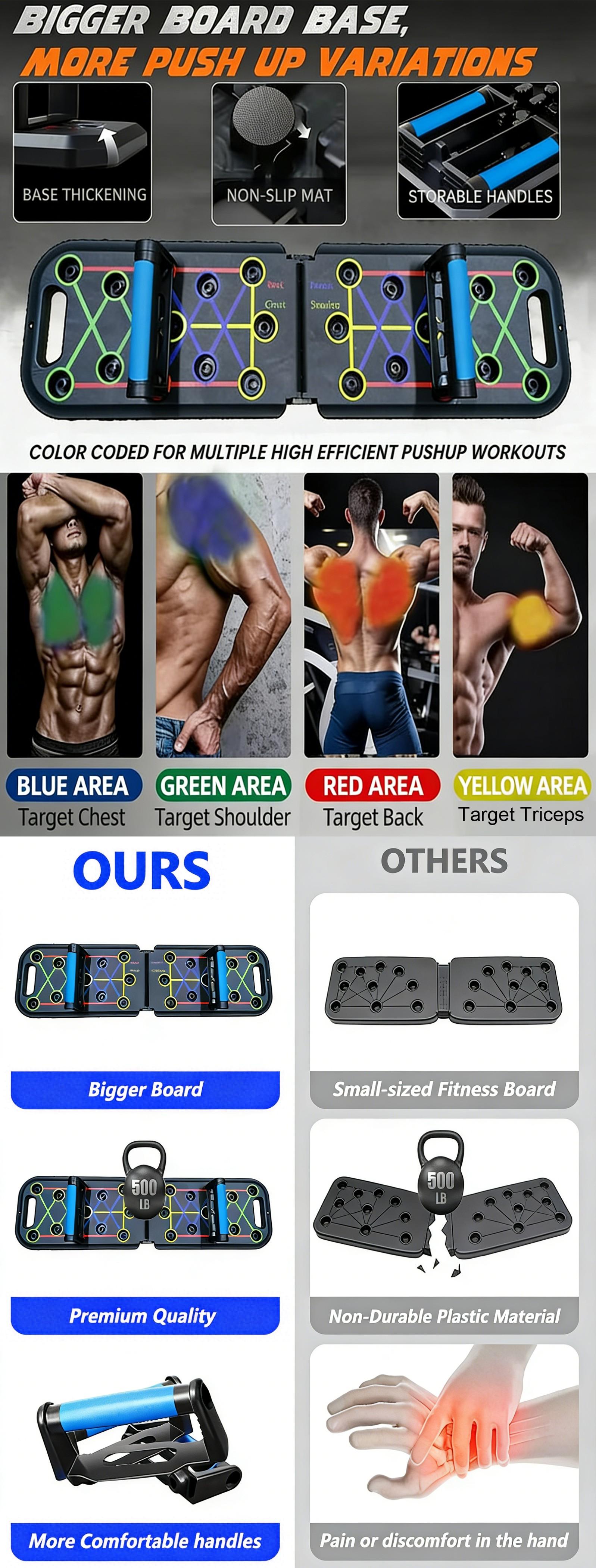 Color-Coded Push Up Board for Strength Training Foldable Portable Gym Equipment Chest Arms Core Workout for Men Women TikTok Fitness Lovers
