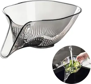 Multi-functional Drain Basket, New Fruit Cleaning Bowl with Strainer Container, Kitchen Sink Food Catcher Drainer Fruit Rinser Vegetable Washing Filter Bowl over the Sink Colander