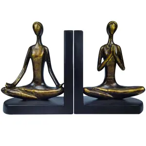 Heavy Resin Yoga Bookends for Study & Office Desk - Non-Skid Bookshelf Stopper, Decorative Way to Keep Books Organized