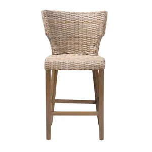 bali & pari Enver Rattan and Mahogany Wood Counter Height Barstool Kubu Gray/Rustic Taupe