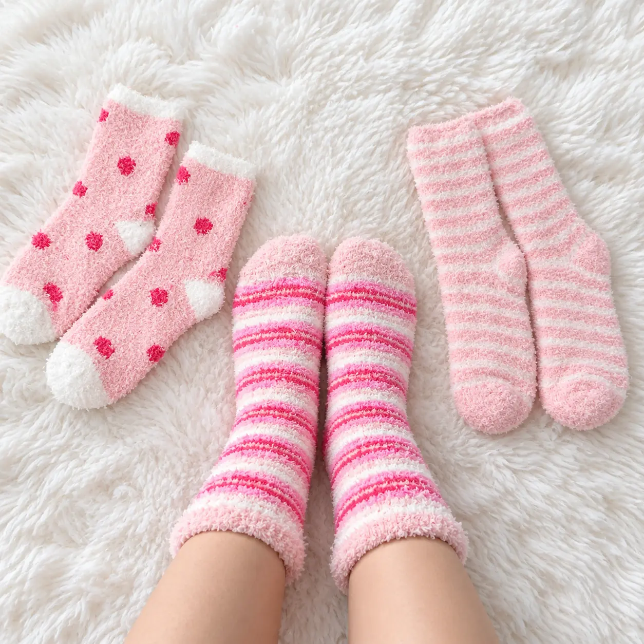 Women's Pink, Cozy, Fuzzy Warm Winter Socks