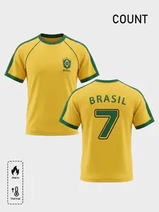 Classic Brazil National Team Jersey Style, Features Brazil Crest on Front and 'brasil' with Iconic Number 7 on Back, Perfect for Fans Showcasing Their Love for Soccer at Home, Sports Top