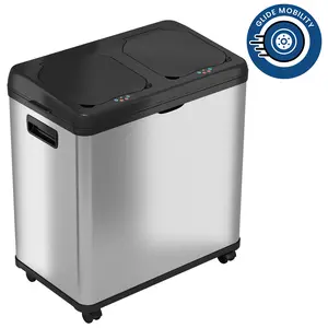 16 Gallon Dual-Compartment Stainless Steel Sensor Kitchen Recycle Bin/Trash Can with Plastic Black Lid