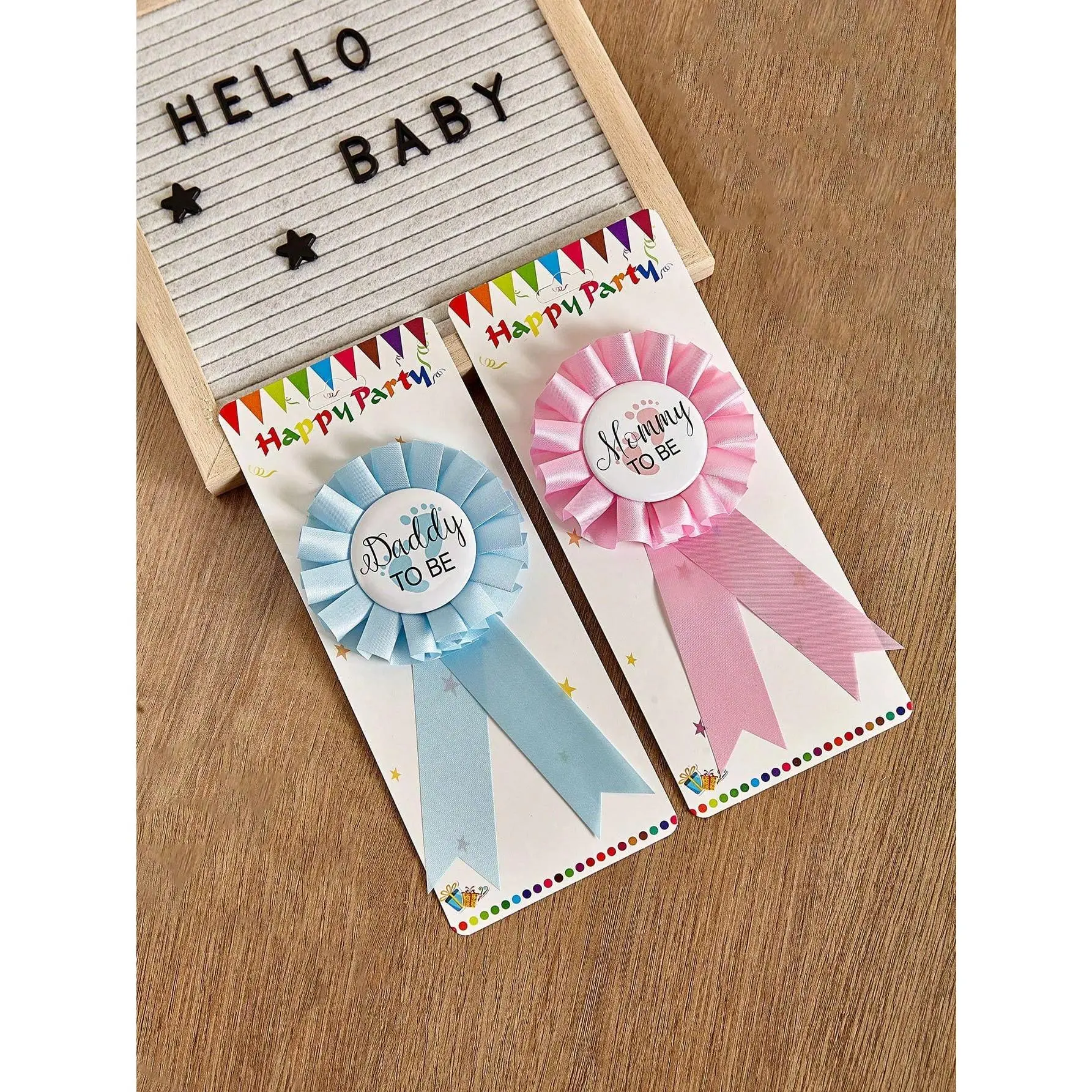 2-Piece Brooch Pin Clip Set for Expectant Parents, Polyester Rosette Mommy & Daddy to Be Badges for Baby Shower Party Decoration