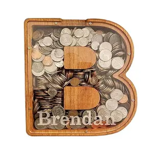 English Alphabet Piggy Bank for Children High-value Wooden Piggy Bank Cartoon Gifts Home Decoration Personalized with Name Brendan