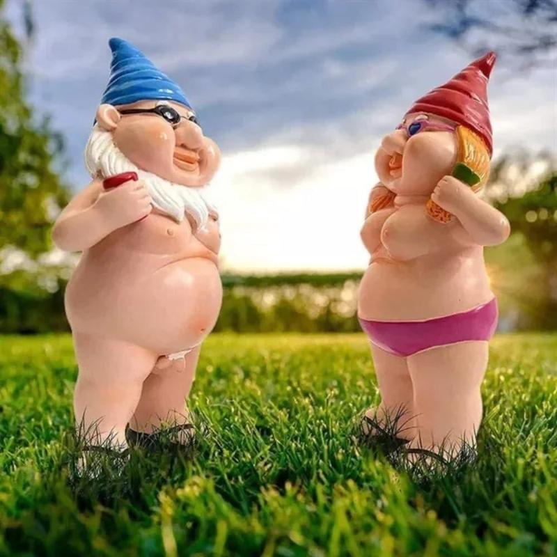 2Pcs Garden Gnomes Rude and Playful Resin Dwarf Statues for Indoor or Outdoor Lawn Decor Perfect for Novelty Gifts and Adding Humor to Your Garden
