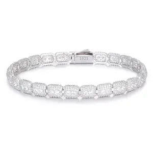 【#B239】  Sparkling Synthetic Moissanite Chain Bracelet 100% 925 Sterling Silver