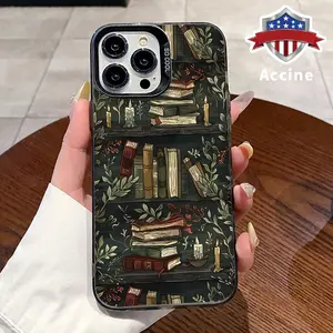 Phone Case Compatible for iPhone 16 15 14 Pro Max 13 12 11 XR XS Plus E Enchanted Bookshelf Pattern IMD Hybrid Shock-resistant Durable Hard Cover Gift