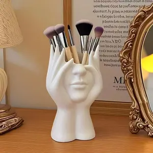Durable Makeup Brush Storage Tube, Creative Face Design Organizer, Beauty Organizer, Multi-Functional Desktop Pen Holder, Plastic Material, Single Item