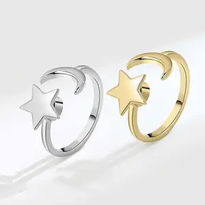 Anxiety Relief Ring Star and Moon Spinner Band   Personalized Adjustable Jewelry for Him & Her