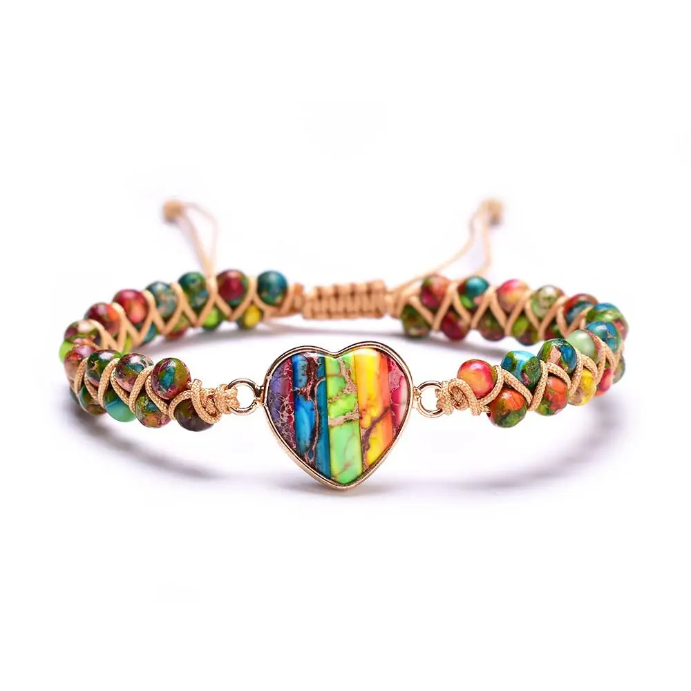 Women's Handmade Adjustable Double-Winding Healing Energy Natural Stones Bracelet, 6.2-11 Inches, Heart-Shaped Sapphire, Safe Durable Vintage Classic Jewelry for Anniversary & Everyday Wear, Heart Shape, Casual, Motivation, Vintage Casual, Birthday