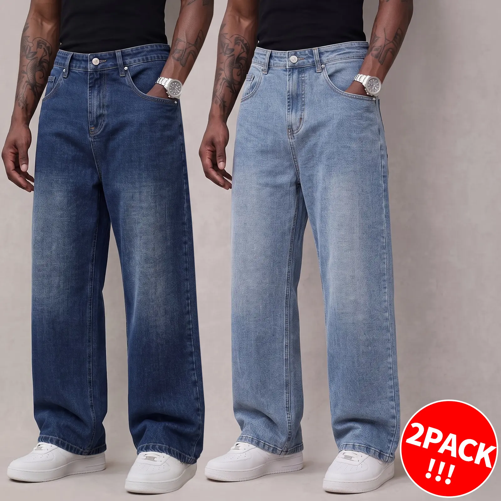 Men’s 2-pack jeans, autumn loose straight-leg denim long pants, classic versatile regular-fit men’s jeans, retro street casual everyday men’s pants