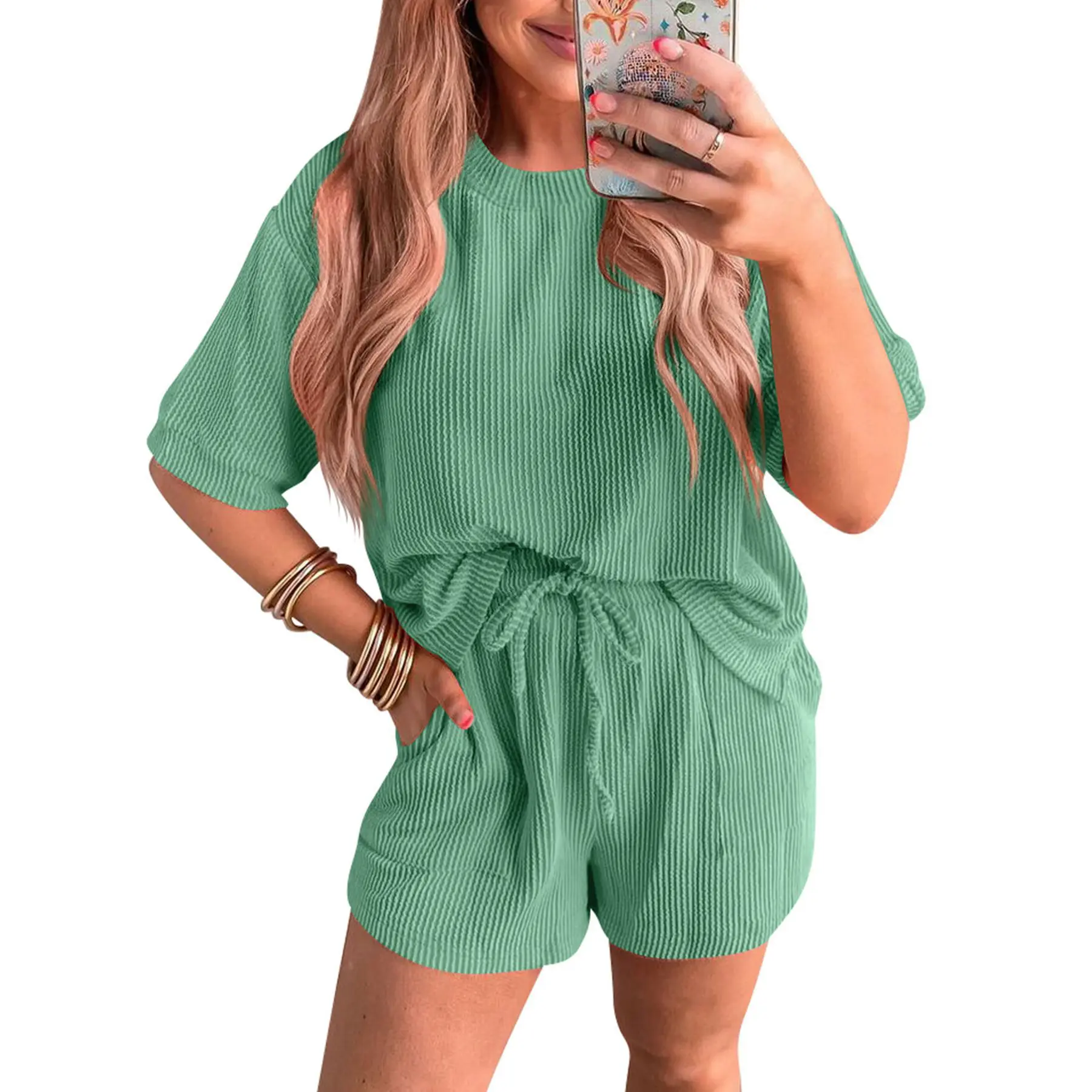Lounge Sets for Women 2 Piece Outfits Short Sleeve Top and Shorts Pajama Sets Tracksuit Sweatsuits Loungewear Casual