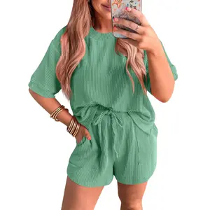 Lounge Sets for Women 2 Piece Outfits Short Sleeve Top and Shorts Pajama Sets Tracksuit Sweatsuits
