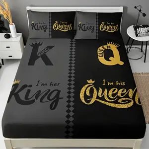 Royal Crown King & Queen Soft Bedding Set, 3-Piece Polyester Fiber, Breathable All-Season Design, High Definition Digital Print