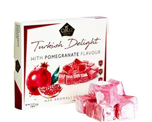Cerez Pazari Turkish Delight with Pomegranate Flavour 200 gr Gourmet Small Size Snacks Gift Box No Nuts Sweet Luxury Traditional Confectionery Vegan Candy Dessert Glucose Free Lokum Approx.18 Pcs