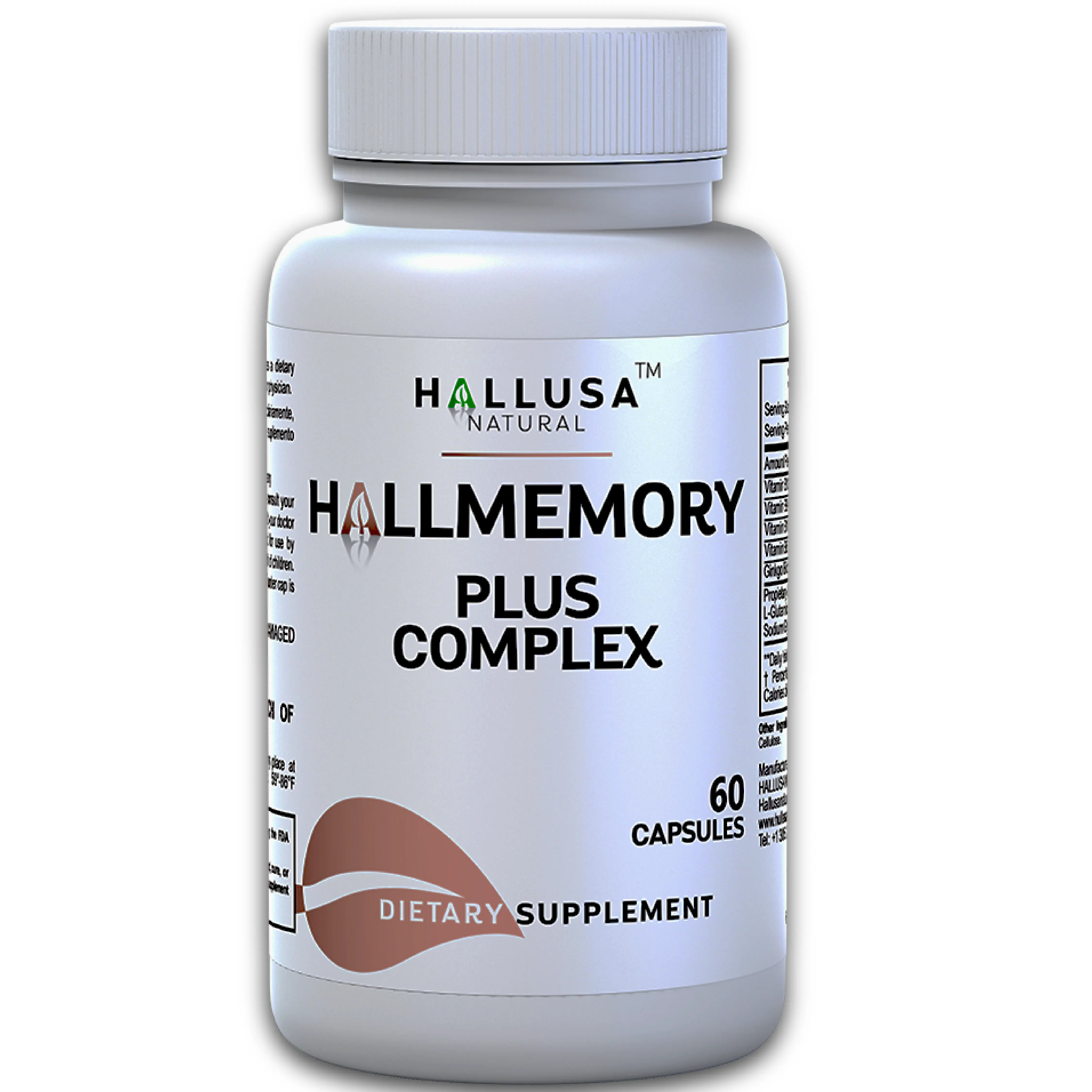 HALLUSA NATURAL Hallmemory Cognitive Brain Booster Dietary Supplement - 60 Capsules, Vitamins B1,B6,B9,B12, Ginkgo Biloba, Gluten-Free Vegan, Supports Cognitive Function