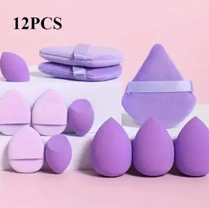 12 Piece Multi-Function Makeup Sponge Puff Set in Purple - Includes Puff, Poufs, and Bags