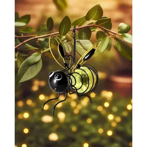 Lighted Outdoor Display - Solar Powered Hanging Bee Decor with Bouncy Springs - Outdoor Hanging Solar Lights for Garden Decor, Yard, Patio, Porch (Yellow)