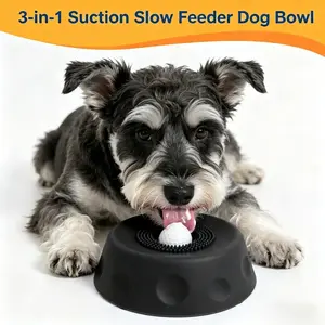 #Summervibes 3-in-1 Suction Slow Feeder Dog  lick Bowl, No-Spill Licking Mat with Built-in Treat Ball & Cleaning Brush, Interactive Anti-Slip Dog Bowl for Yogurt, Peanut Butter & Liquid Treats
