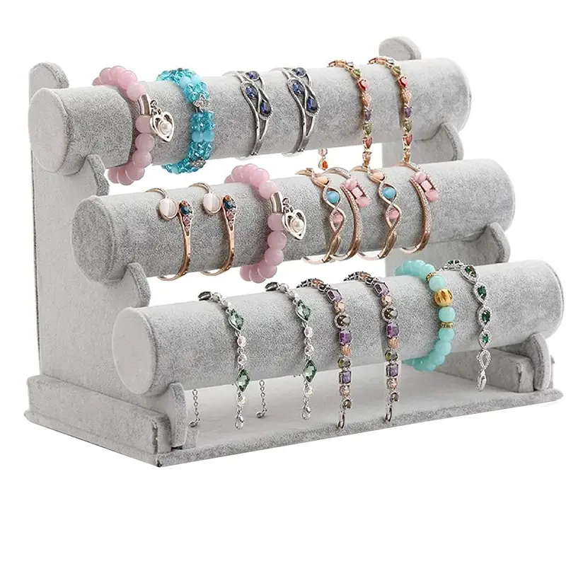 Wudygirl Ice Velvet 3-Tier 2-in-1 Rectangular Home Beauty Organizer - Durable Portable Velvet Display Box, Jewelry Stand for Watches, Necklaces, Bracelets, Dresser Organization, Birthdays Drawstring Gift Option