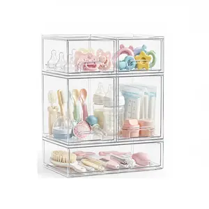 5-Drawer Transparent Stackable Organizer (with Pull-Out Drawers) – BPA-Free Plastic; Suitable for Pantries, Bathrooms, Kitchens, and Vanities; Modular, Multi-Size Design | DFYD