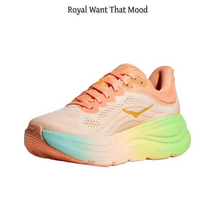 Premium Gradient Multicolor Performance Running Trainers, Stretchable Breathable Mesh Construction, Sculpted Curved Cushioning System, Vibrant Peach & Green Tonal Details, Non-Slip Grippy Outsole, Versatile Footwear for Gym Workouts & Street Style
