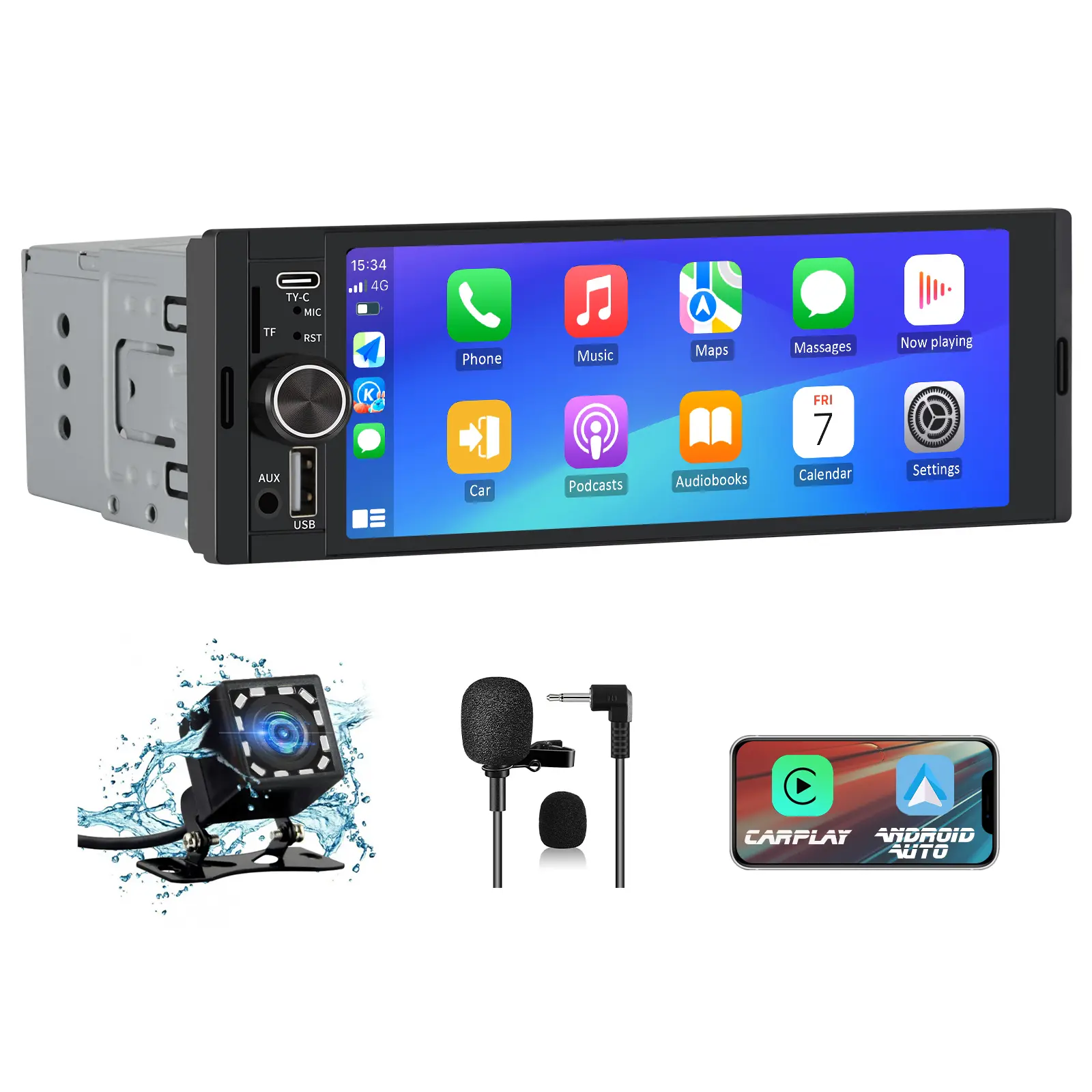 HEXINEX 1 DIN Autoradio CarPlay Sans Fil 6.3'' - Écran Tactile IPS, USB