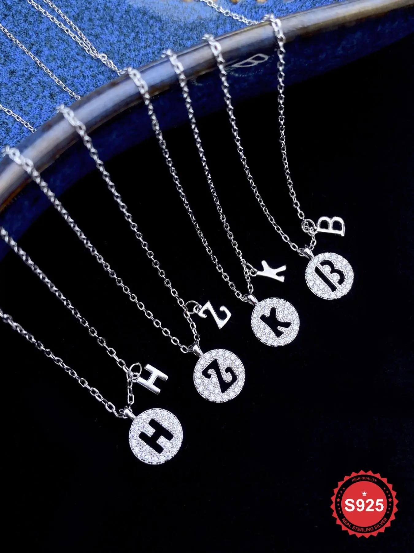 925 Sterling Silver Letter Design Pendant with Zirconia Necklace, Letters Necklace, Initial Necklace Jewelry, Fashion Jewelry for Party, Daily Clothing Decor, Trendy All-match & Exquisite Jewelry for Birthday Gift, Gifts for Girlfriend