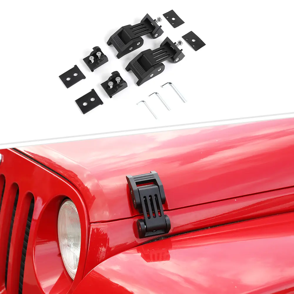 Automotive Security Locking Engine Hood Latch Set - 2 Fasteners, Clips, Car Accessory for Jeep Wrangler JK, JL, JT