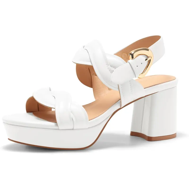 Coutgo Women's Chunky Heel Cork Platform Sandals - Open Toe, Ankle Buckle Strap, Lightweight Rubber Sole, Casual Trendy Sandals for Summer Beach, Back to School
